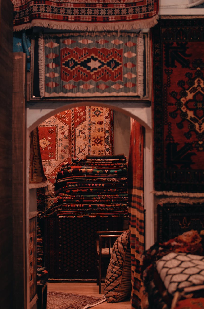 black white and red tribal rug