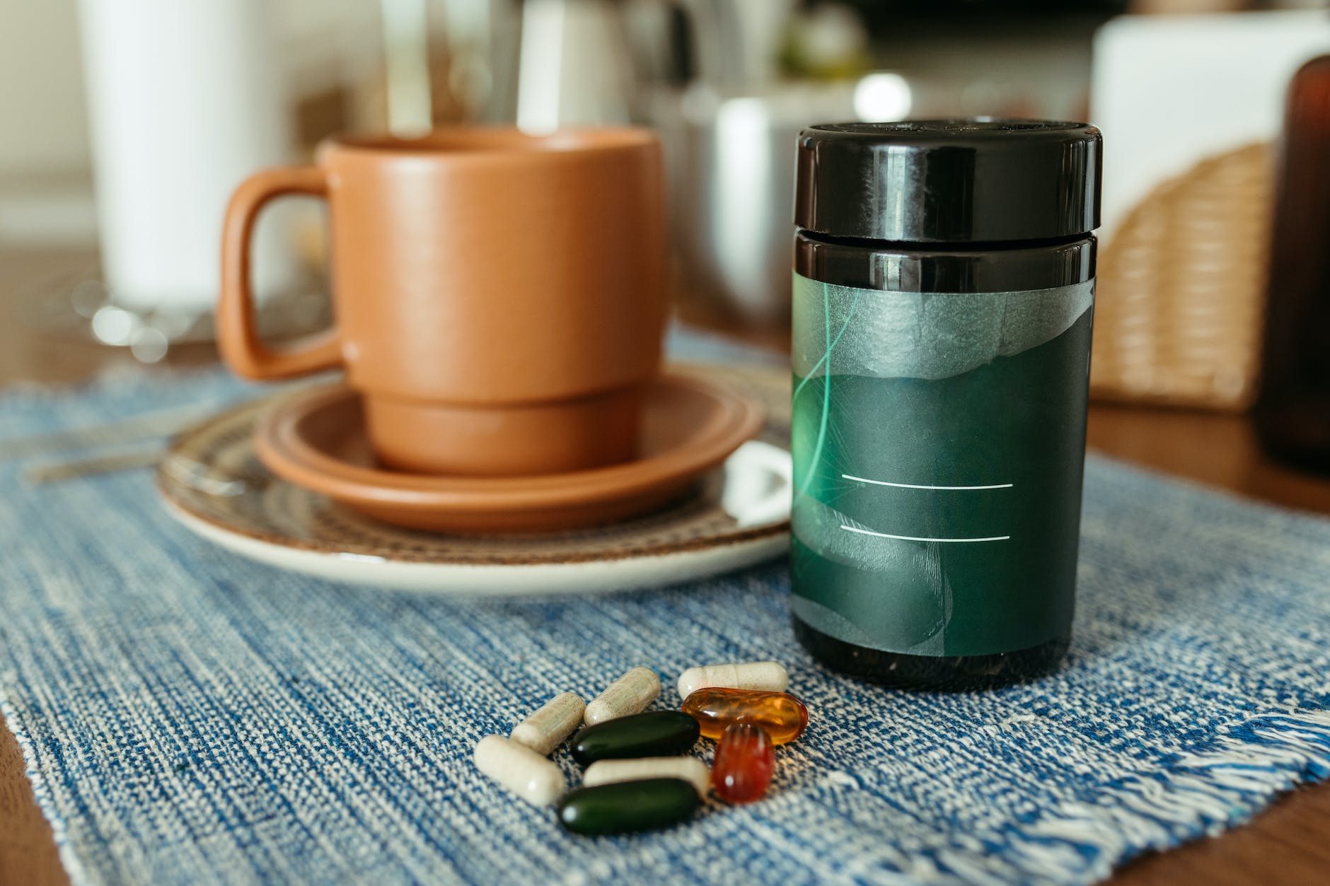 capsules with supplements on morning table