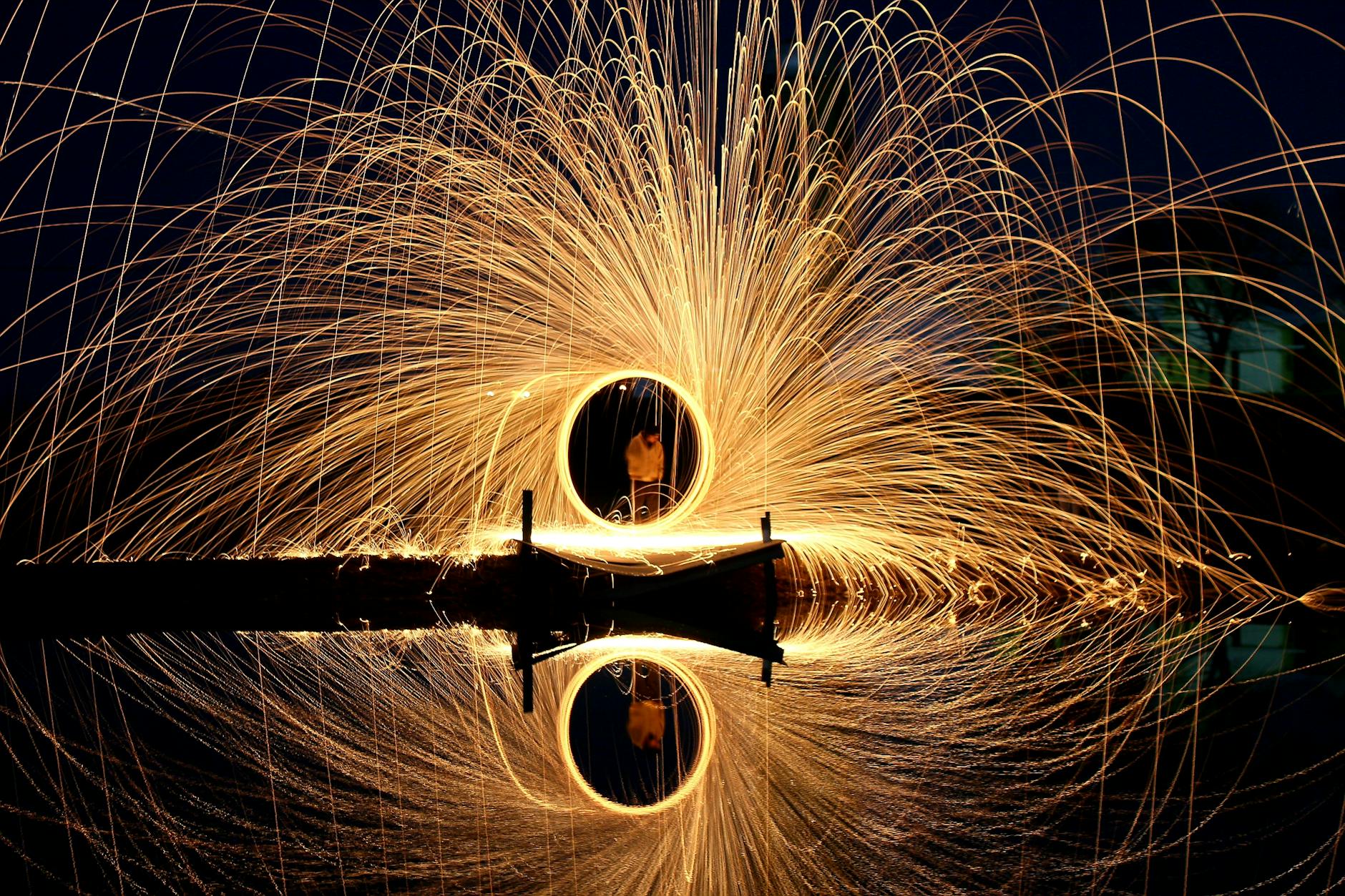 bright golden freeze light with bunch of beams at night